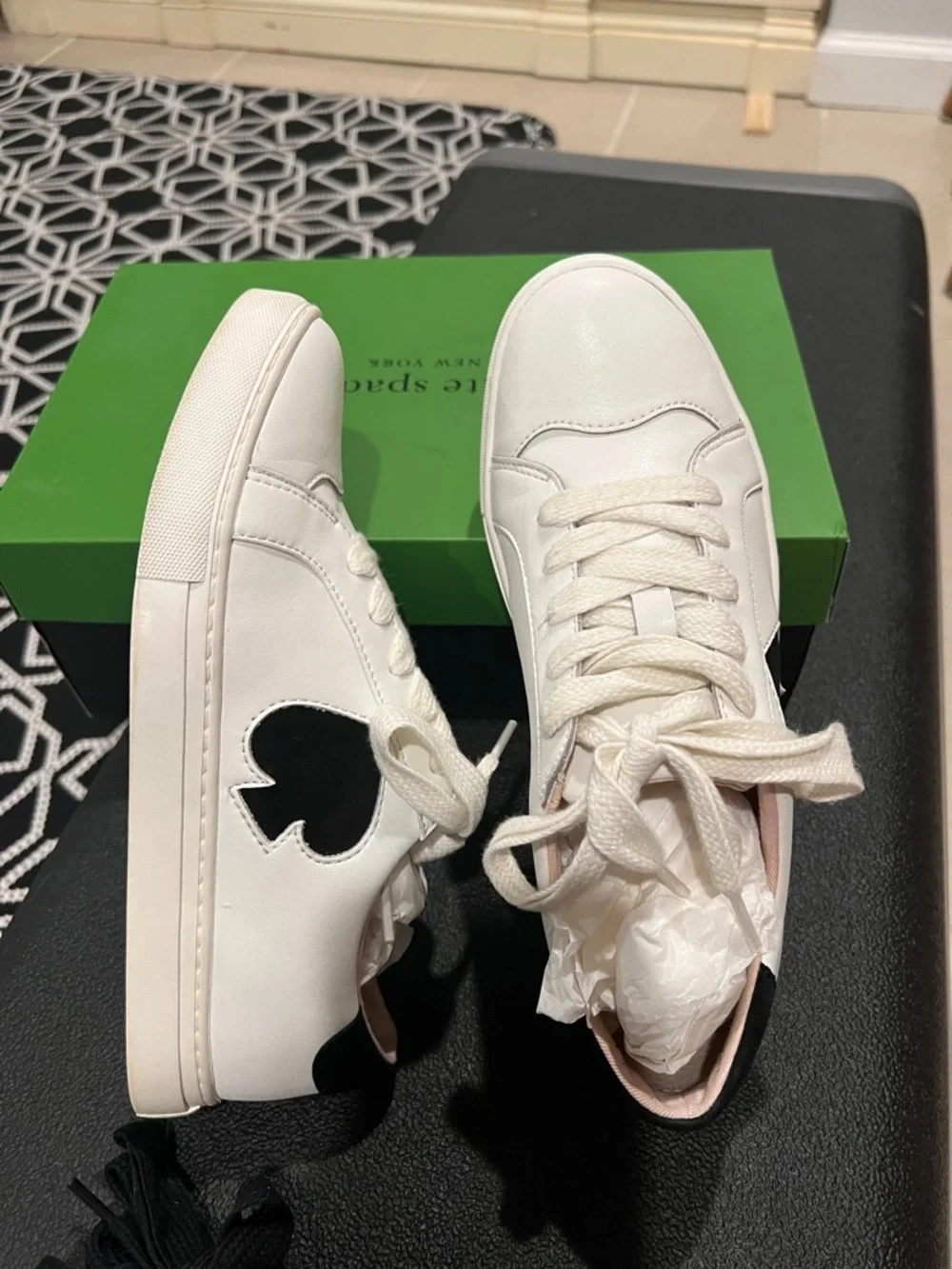 kate spade White Leather Low-Top Lace-Up Sneakers